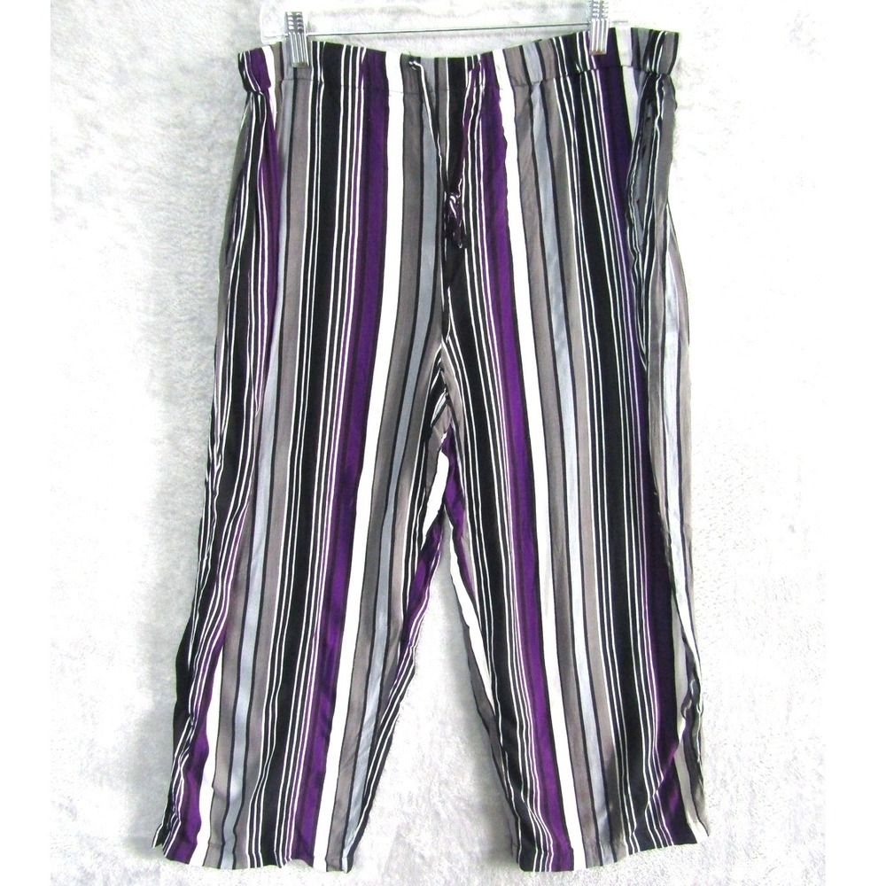 Boca Bay Purple Striped Rayon Crop Pants Womens Sz 34 Elastic Waist Drawstring